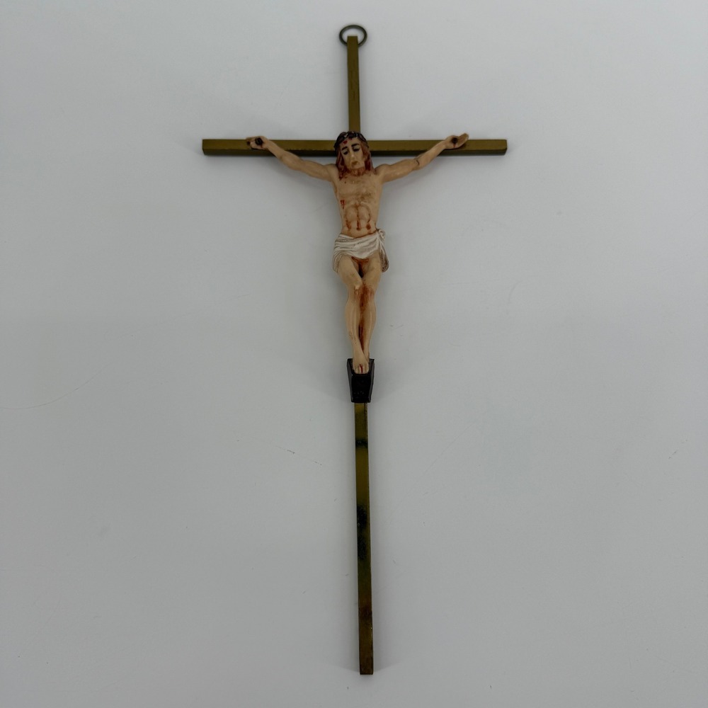 Vintage Brass Crucifix Wall Cross INRI Corpus Jesus Catholic 9 7/8"